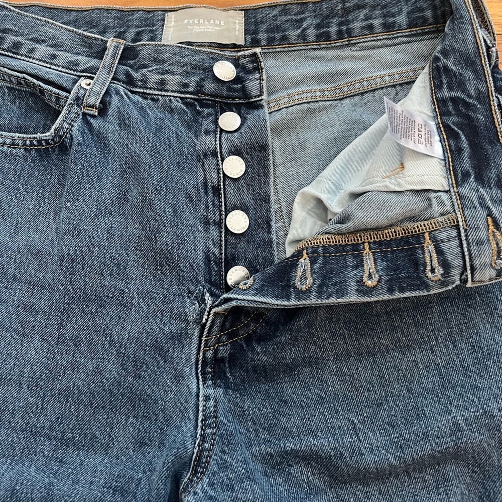 Everlane 90s Way High Organic Cotton Classic Blue Straight Wide Leg Cute Jeans - Picture 12 of 15